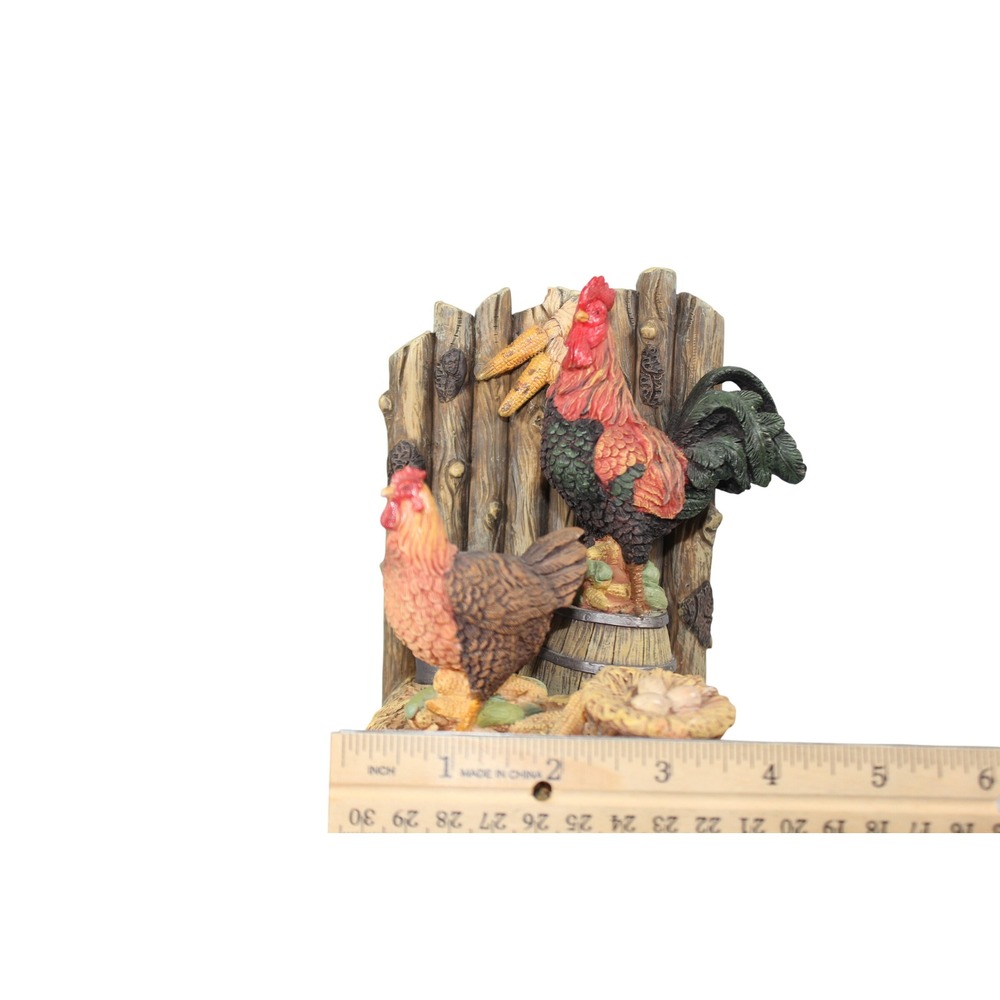 Farmhouse Rooster and Hen Resin Bookend Rustic Country Decor Figurine